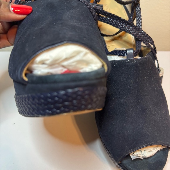 Michael Kors Navy Blue Wedge Suede Navy Blue with Straps Size 10 - Picture 3 of 10